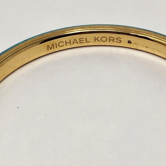 Michael Kors Faux Turquoise Gold Tone Thin Bangle Bracelet Designer Jewelry - Picture 4 of 5